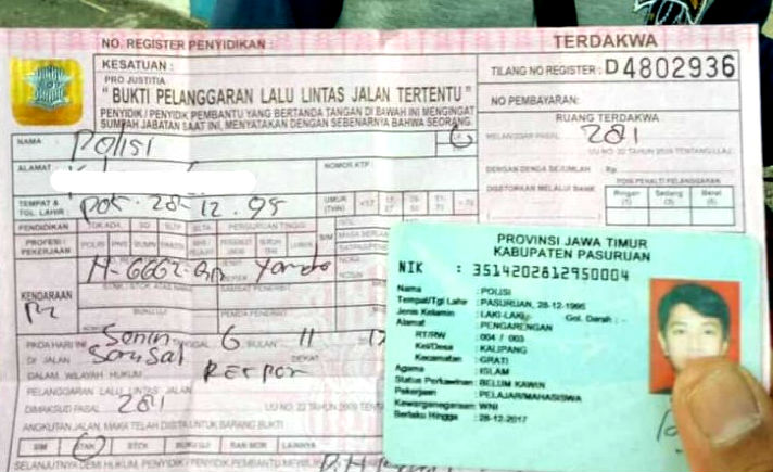 Polisi Ditilang Polisi Saat Operasi Zebra di Pasuruan