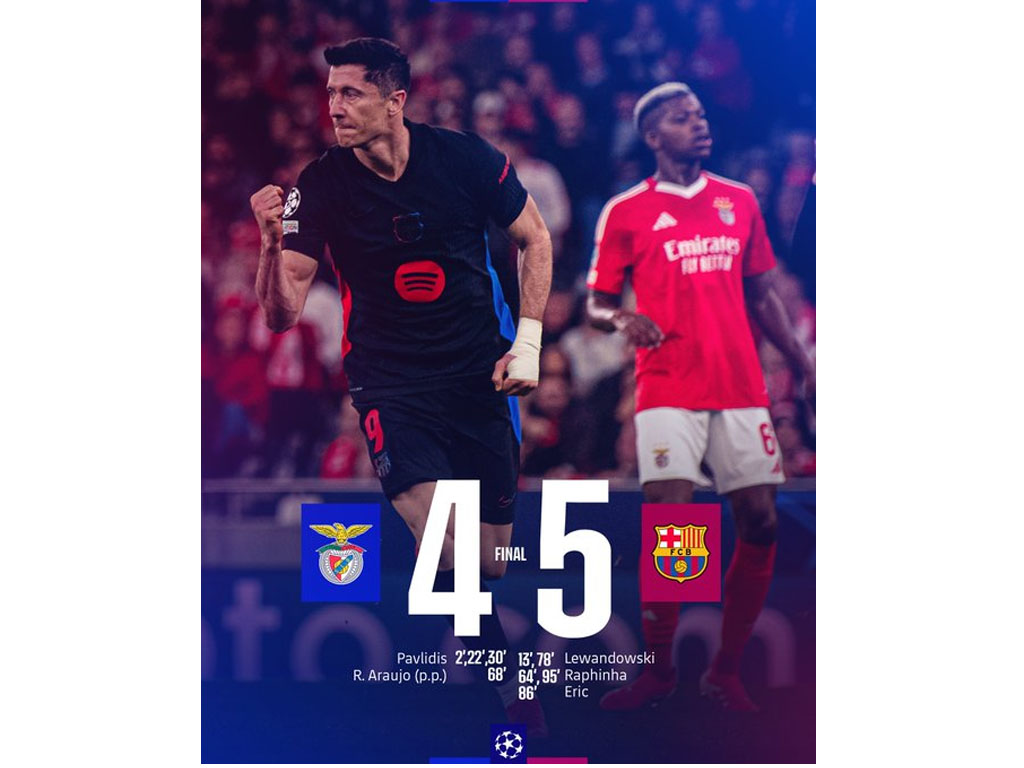 Barcelona Bangkit dari Ketertinggalan untuk Jungkalkan Benfica di Liga Champions