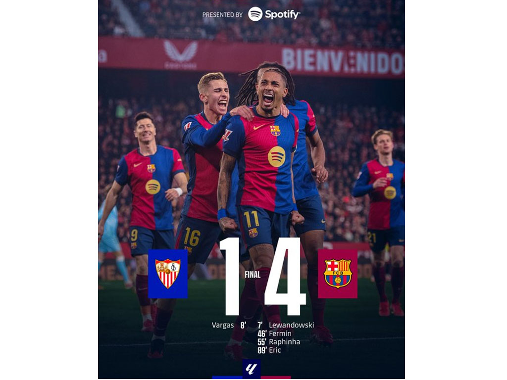 Barcelona Cukur Sevilla dengan Kemenangan Telak di La Liga Spanyol