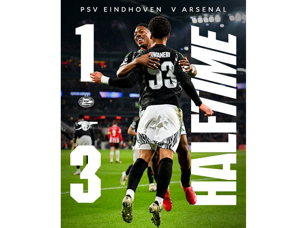 Arsenal Unggul Atas PSV Sampai Turun Minum di Leg 1 Babak 16 Besar Liga Champions
