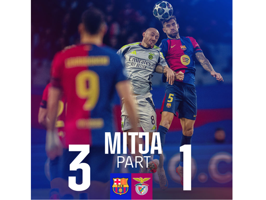 Barcelona Unggul Atas Benfica di Leg 2 Babak 16 Besar Liga Champions Sampai Turun Minum