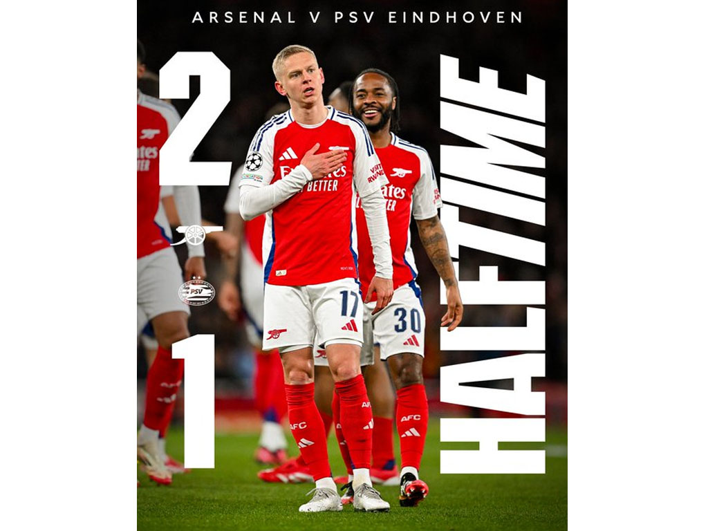 Arsenal Unggul Atas PSV di Leg 2 Babak 16 Besar Liga Champion Sampai Turun Minum